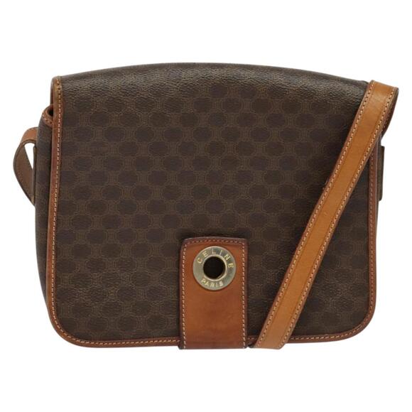 CELINE Macadam Canvas Shoulder Bag Pvc Brown Gold - Picture 1 of 12